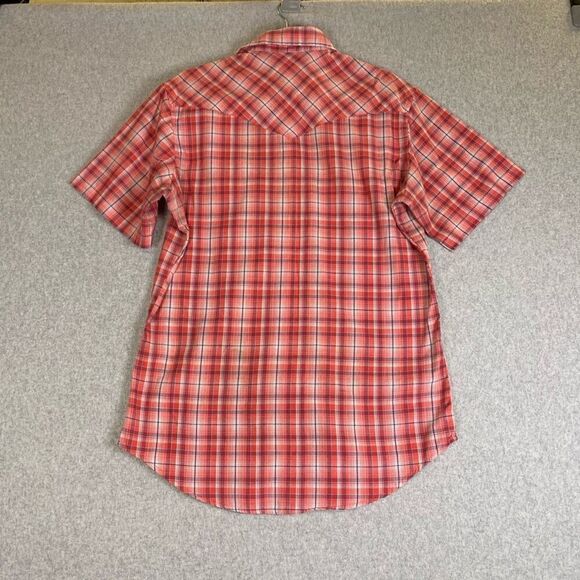 Wrangler Mens Size Large Western Button Front Shirt Red Plaid Short Sleeve - Picture 8 of 8